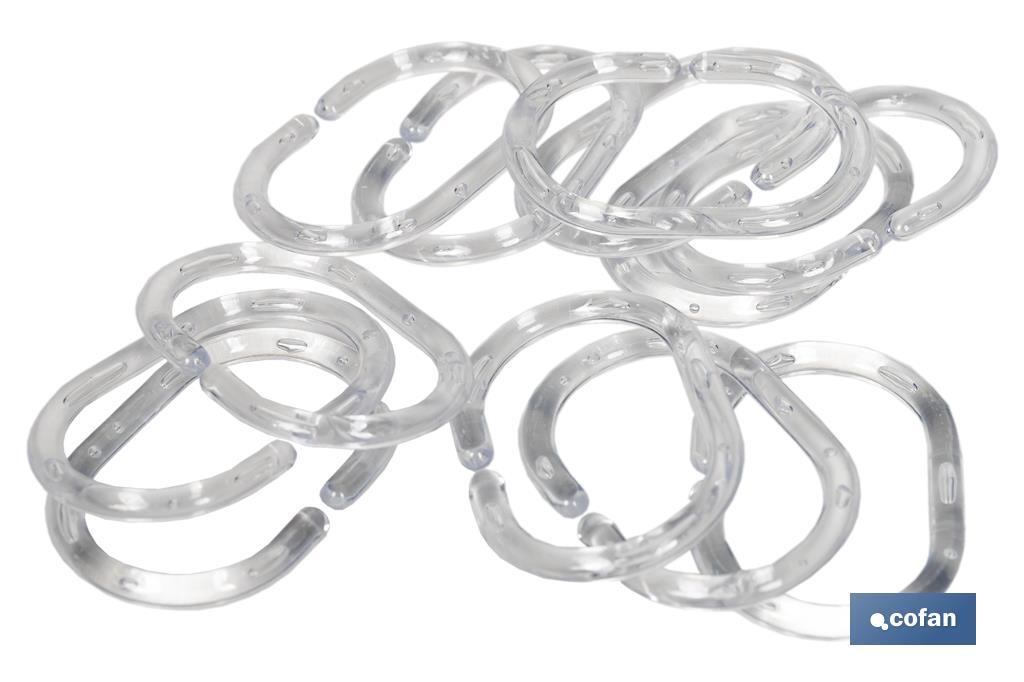 PACK 12 ANILLAS CORTINAS BAÑO TRANSPARENTE MODELO RING