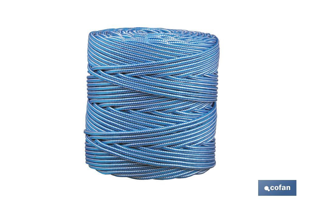 BOBINA CORDON TRENZADO POLI 5 MM 200 MTS BCO/AZUL