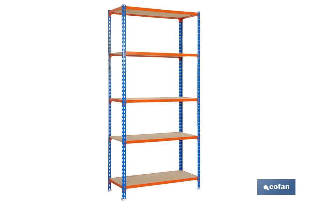 ESTANTERÍA AZUL/NARANJA 5 BALDAS DE MADERA 2000 X 1000 X 500 MM ESTANTERÍA AZUL/NARANJA 5 BALDAS DE MADERA 2000 X 1000 X 500 MM