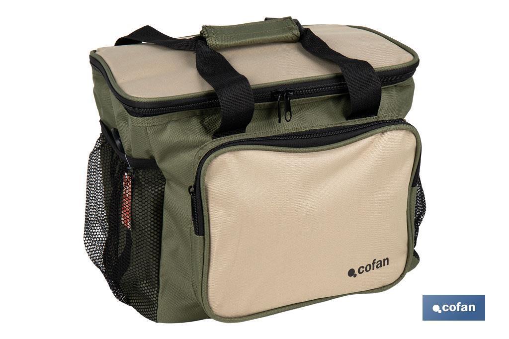 NEVERA TEXTIL PORTÁTIL MULTIBOLSILLOS COLOR VERDE/BEIGE 35 L