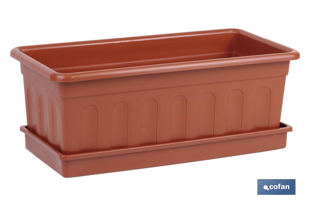 JARDINERA MARRON MODELO AZAHAR 50X21.5X16+PLATO 48X19.5cm venta unitaria