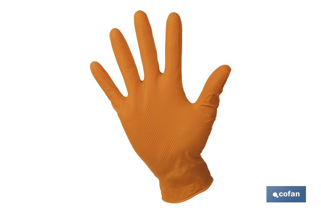 CAJA 100 UDS. GUANTES DE NITRILO NARANJA DIAMANTADO 8,5 G TALLA S